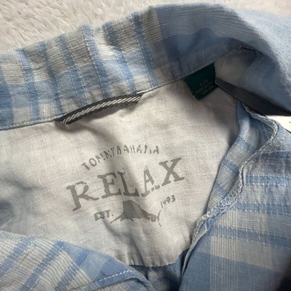 Tommy Bahama Relax Mens Blue Plaid Short Sleeve Button-Up Shirt Large Casual - Picture 3 of 7